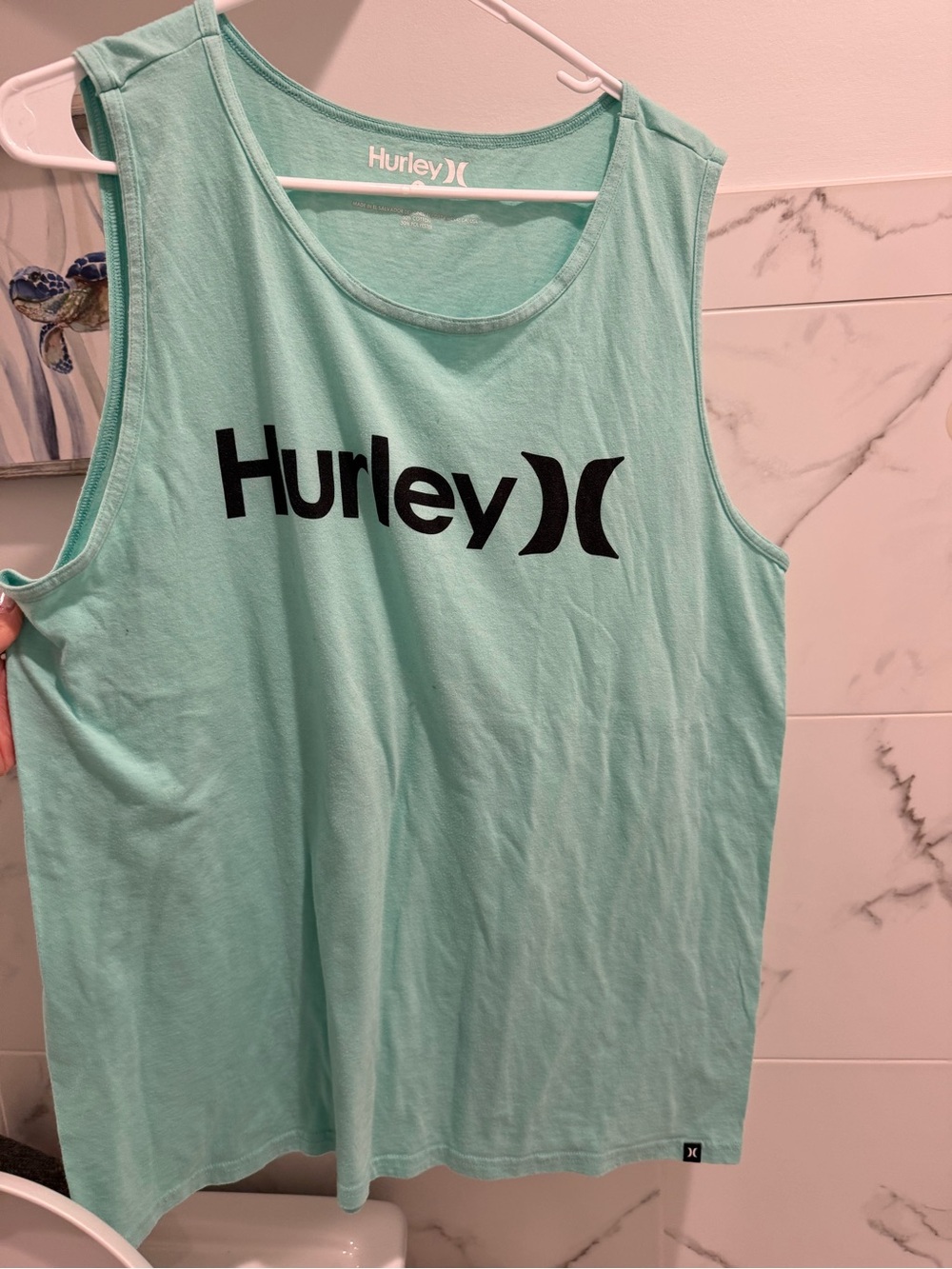 Hurley Men's Mint Green Tank Top with Black Logo